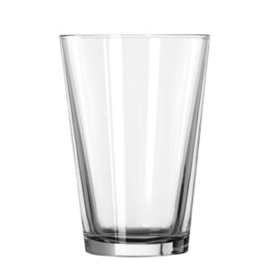 Nine ounce beer glass similar to a traditional pint glass used for serving alcoholic beverages.